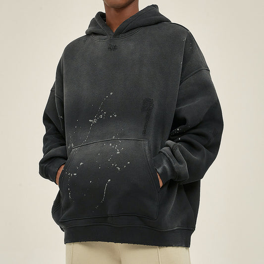 Vintage Wash Frayed Creative Eiiis Fleece Hoodie(360GSM)
