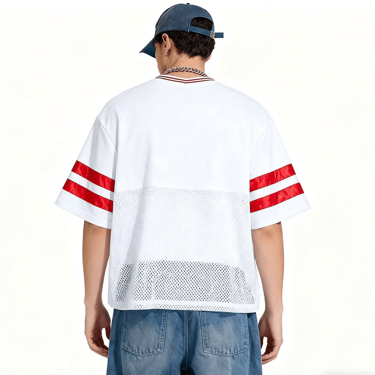 Unisex Oversized Cropped Vintage Jacquard-collar Mesh T-shirt（290GSM）