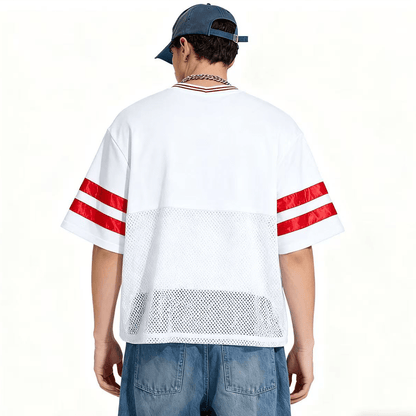 Unisex Oversized Cropped Vintage Jacquard-collar Mesh T-shirt（290GSM）