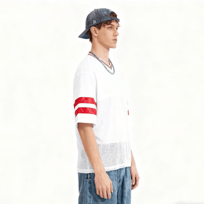Unisex Oversized Cropped Vintage Jacquard-collar Mesh T-shirt（290GSM）