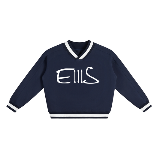 V-Neck Contrast Collar Boxy Sweatshirt - Creative Eiiis Shop 