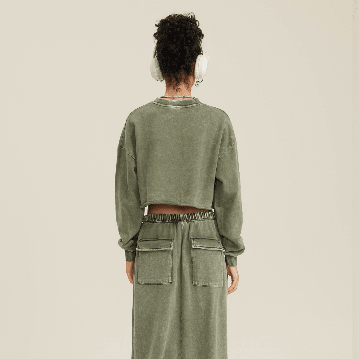 Washed Raw-Edge Cropped Crew Neck Sweatshirt（380GSM）