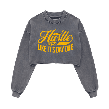 Washed Raw-Edge Cropped Crew Neck Sweatshirt（380GSM）