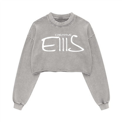 Washed Raw-Edge Cropped Crew Neck Sweatshirt（380GSM）