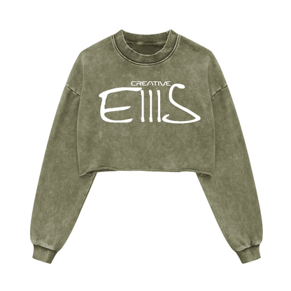 Washed Raw-Edge Cropped Crew Neck Sweatshirt（380GSM）