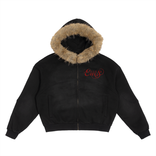 Sun Fade Boxy Detachable Fur Hoodie - Creative Eiiis Shop 