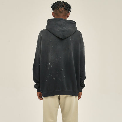Vintage Wash Frayed Creative Eiiis Fleece Hoodie(360GSM)