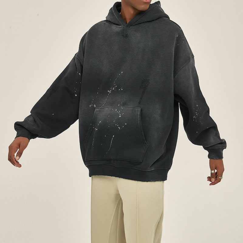 Vintage Wash Frayed Creative Eiiis Fleece Hoodie(360GSM)